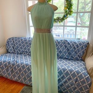 •lucyparis• Seafoam, backless pleated chiffon gown
